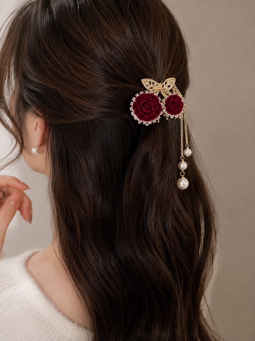 3 bundles for $25 Rose Hair Claw Clip  Removable Pearl Charm Gold New